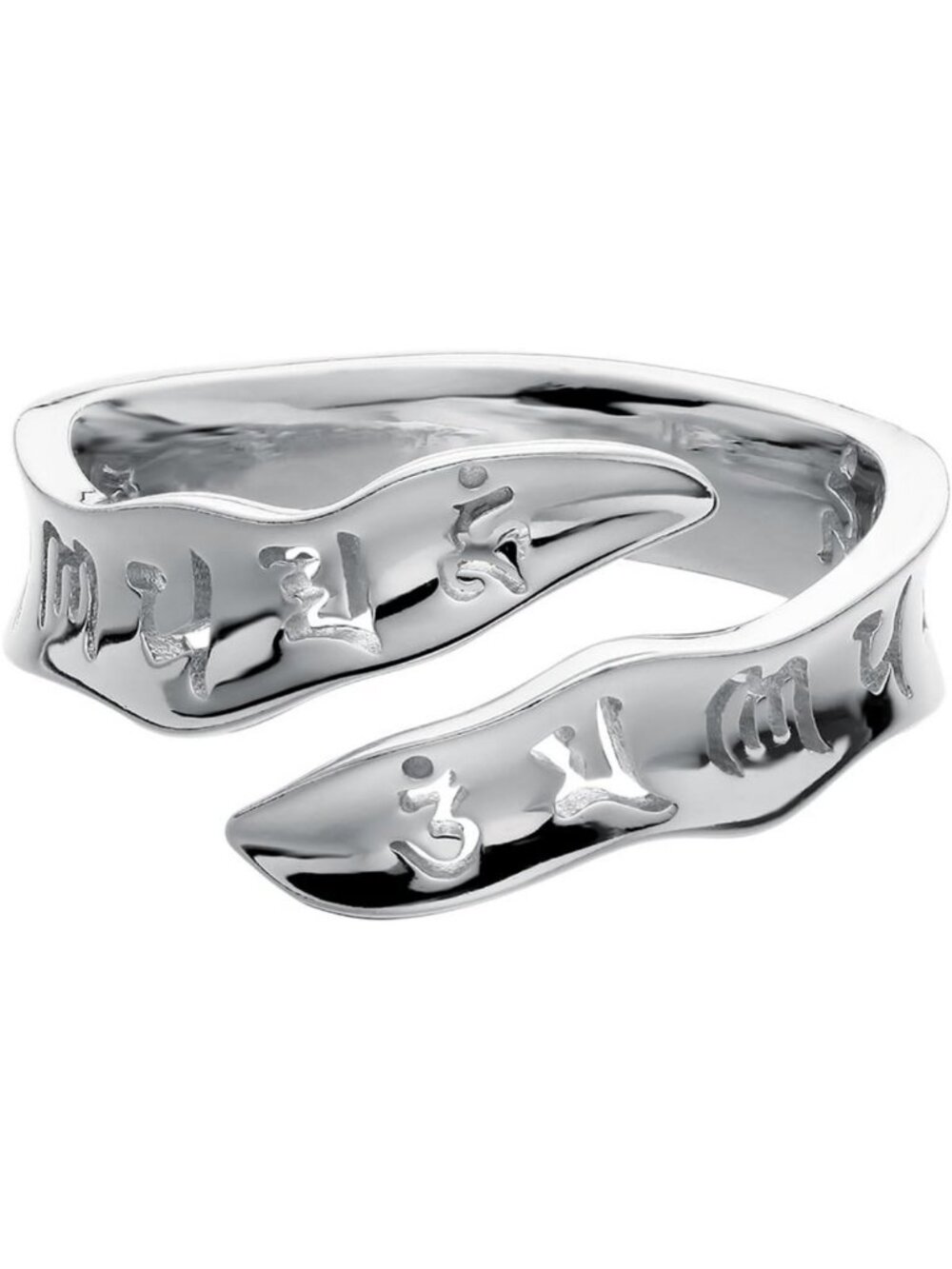 S925 Sterling Silver Om Mani Padme Hum Open Ring - Adjustable Spiritual Jewelry